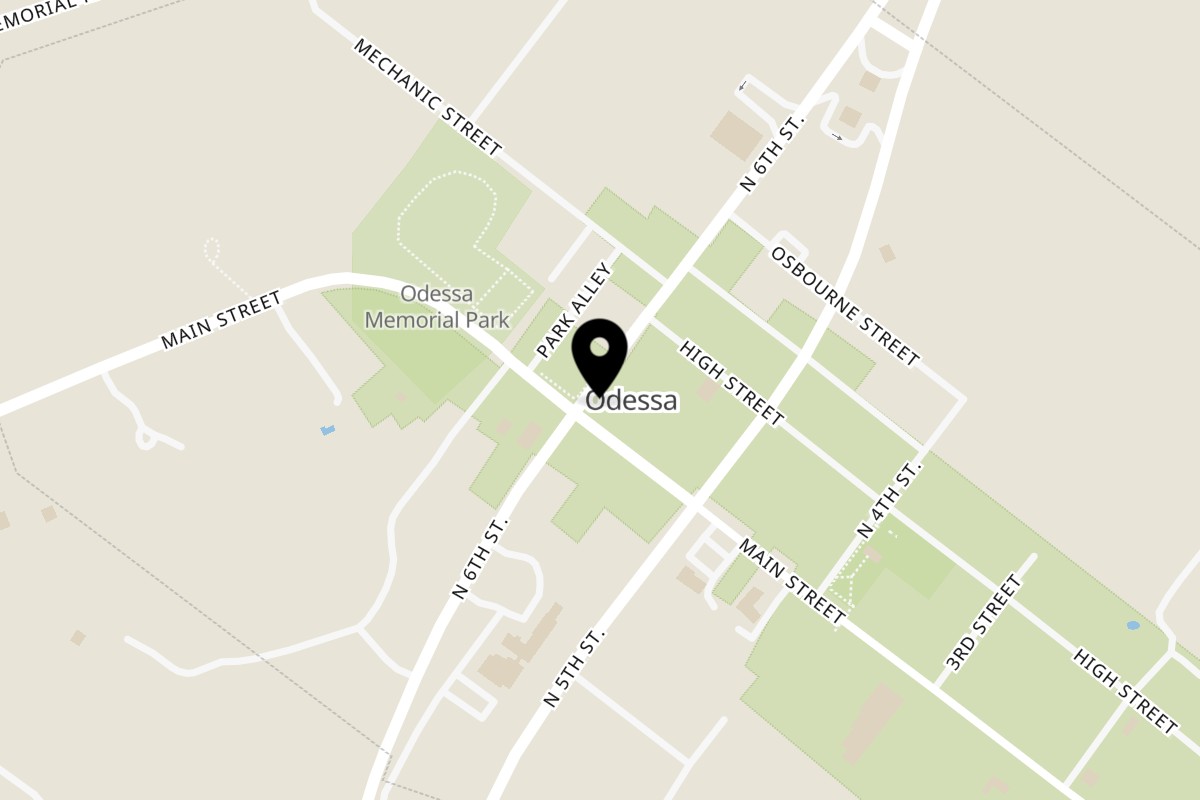 Map showing the location of Lorenzo's Pizza on 513 Main St in Odessa